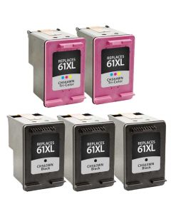 Remanufactured Set of 5 for HP 61XL: 3 Black and 2 Color Cartridges